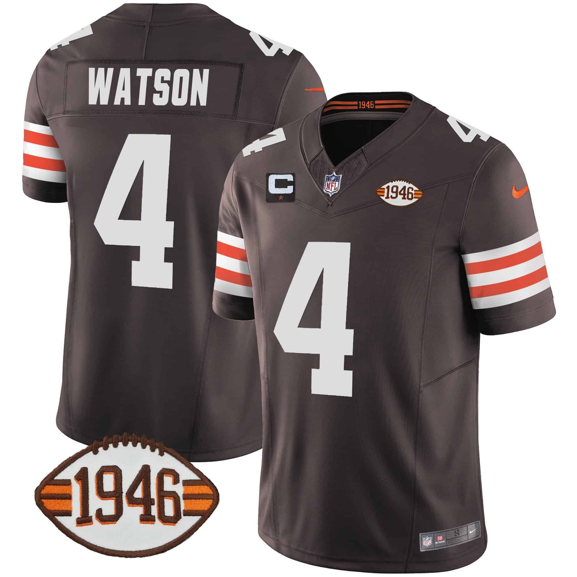Men Cleveland Browns #4 Watson Brown 1946 75th Anniversary Patch 2024 Nike NFL Jersey style 1
